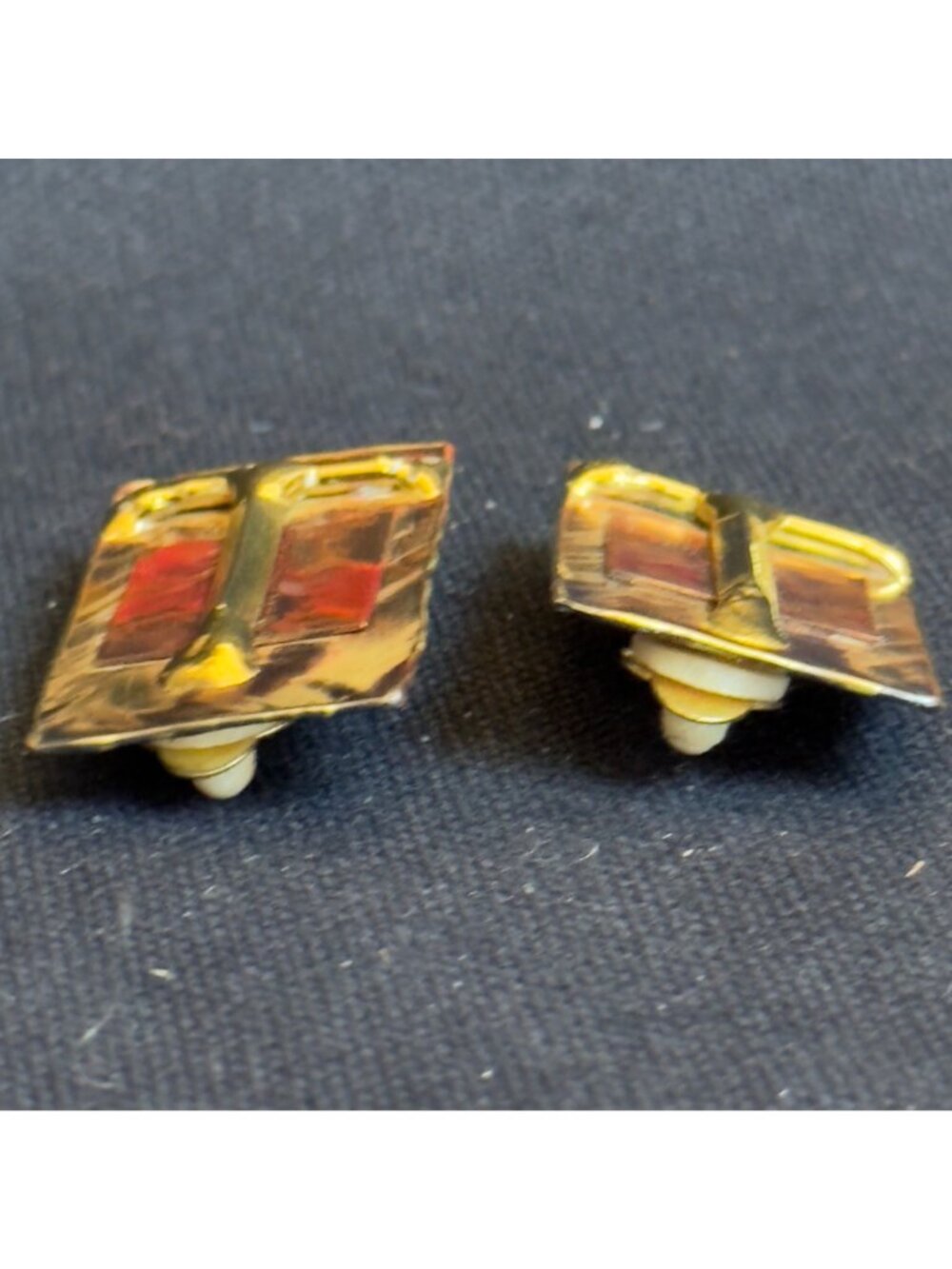 African Express Rectangular Gold-Tone & Marbled Clip-On Earrings Made In South A - Picture 8 of 10